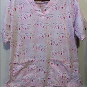 Uniform Advantage Breast Cancer Awareness Ribbon-Print Women's Scrub Top Size M